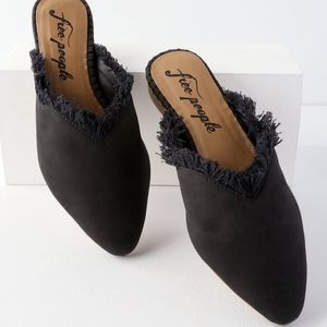 Free people Newport fringe suede pointed toe flats mules size 37